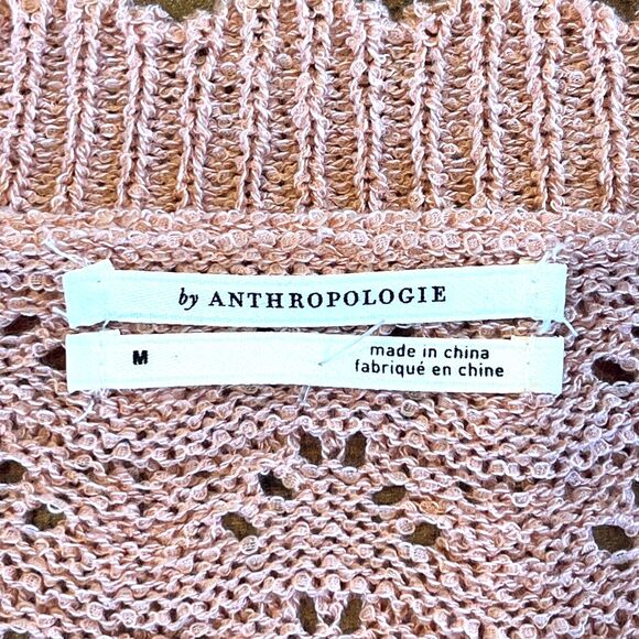 Anthropologie Pink Crochet Cardigan Sweater Button Front Medium - Picture 5 of 8